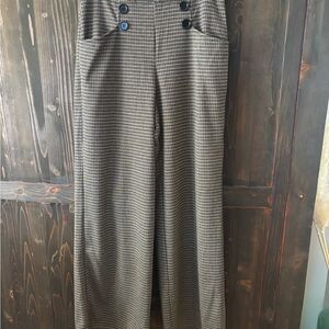 High-Waist Wide Leg Pull On  Houndstooth Trousers